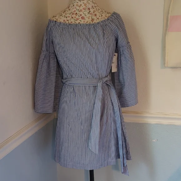Blue Striped Off-Shoulder Dress BNWT - Picture 1 of 6